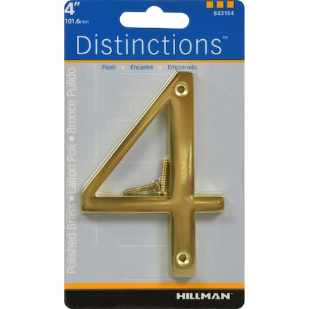 Hillman HILLMAN Distinctions 4 in. Gold Zinc Die-Cast Screw-On Number 4 1 pc, PK3 843154